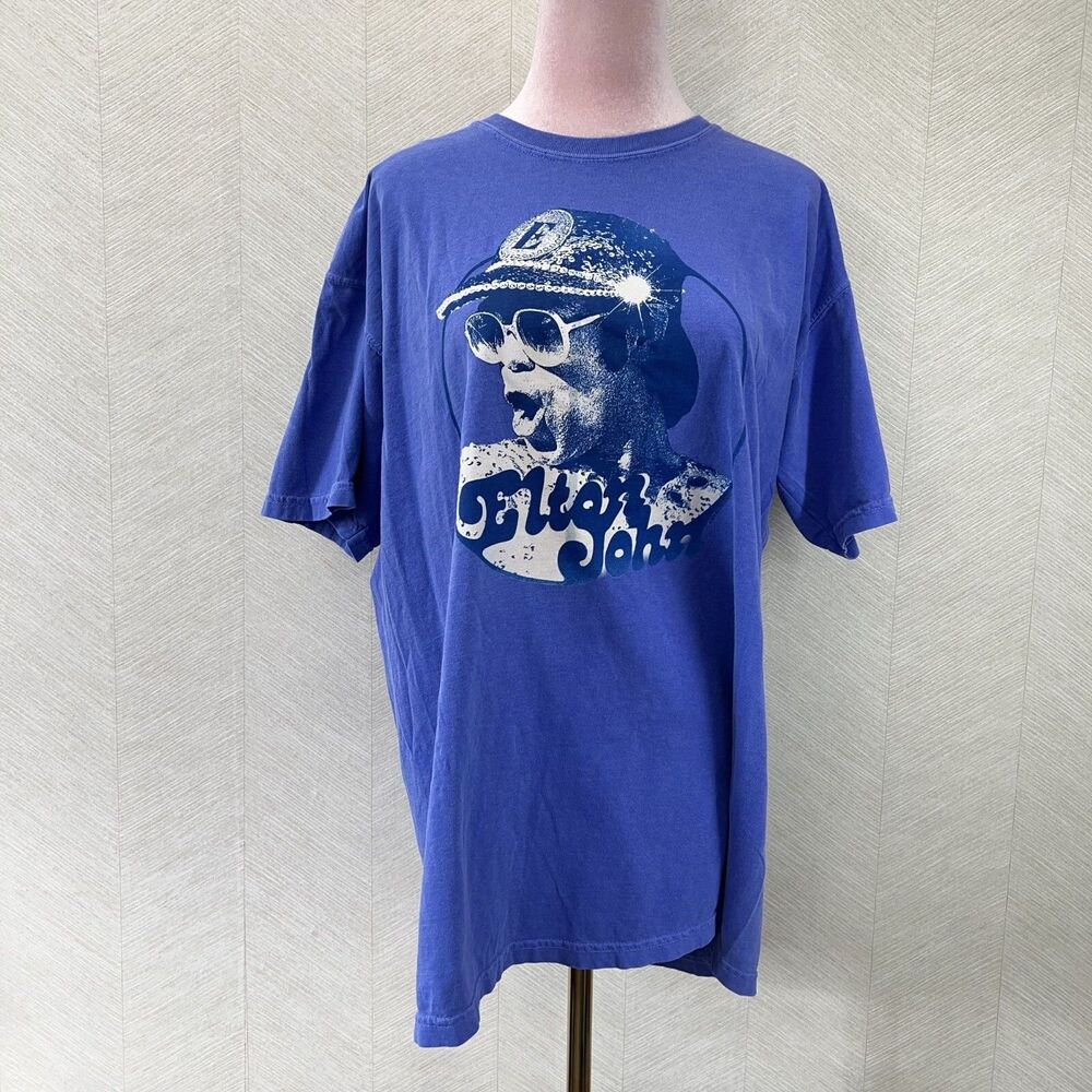 Elton John Vintage Purple and Blue Graphic T-shirt Mens Size L